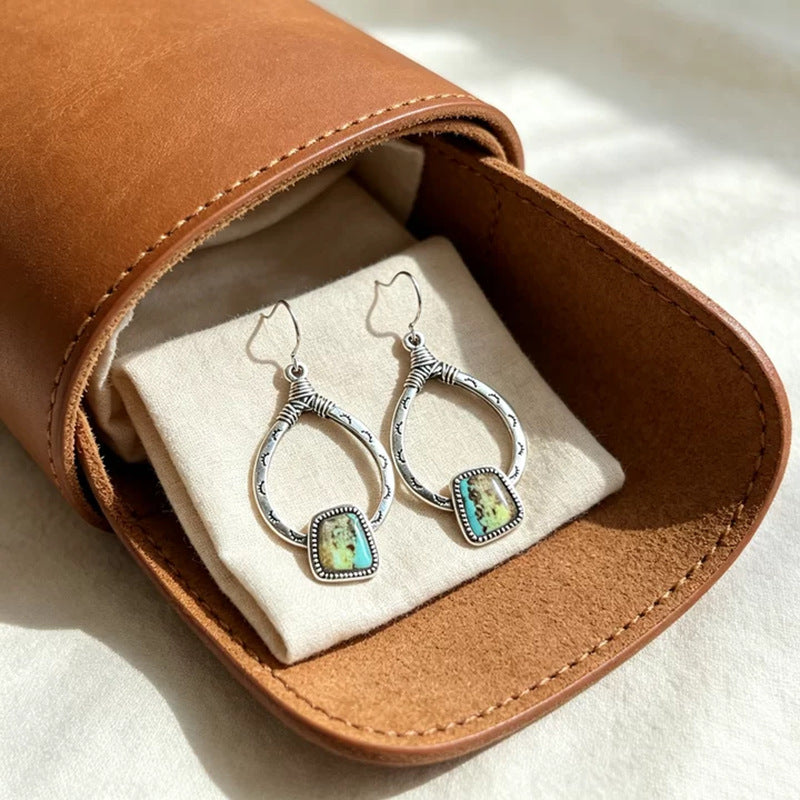 Handmade Bohemian Silver Geometric Drop Earrings For Women With Iron Ear Pins