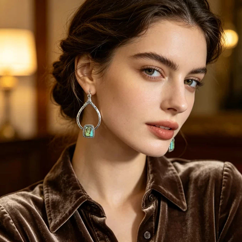 Handmade Bohemian Silver Geometric Drop Earrings For Women With Iron Ear Pins