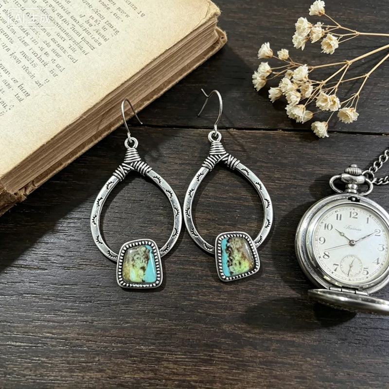 Handmade Bohemian Silver Geometric Drop Earrings For Women With Iron Ear Pins