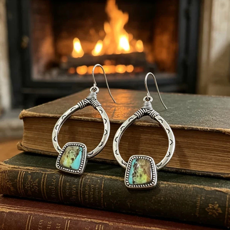 Handmade Bohemian Silver Geometric Drop Earrings For Women With Iron Ear Pins