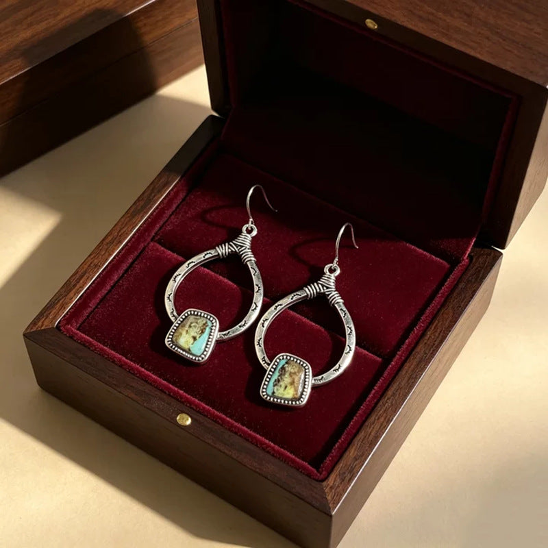 Handmade Bohemian Silver Geometric Drop Earrings For Women With Iron Ear Pins