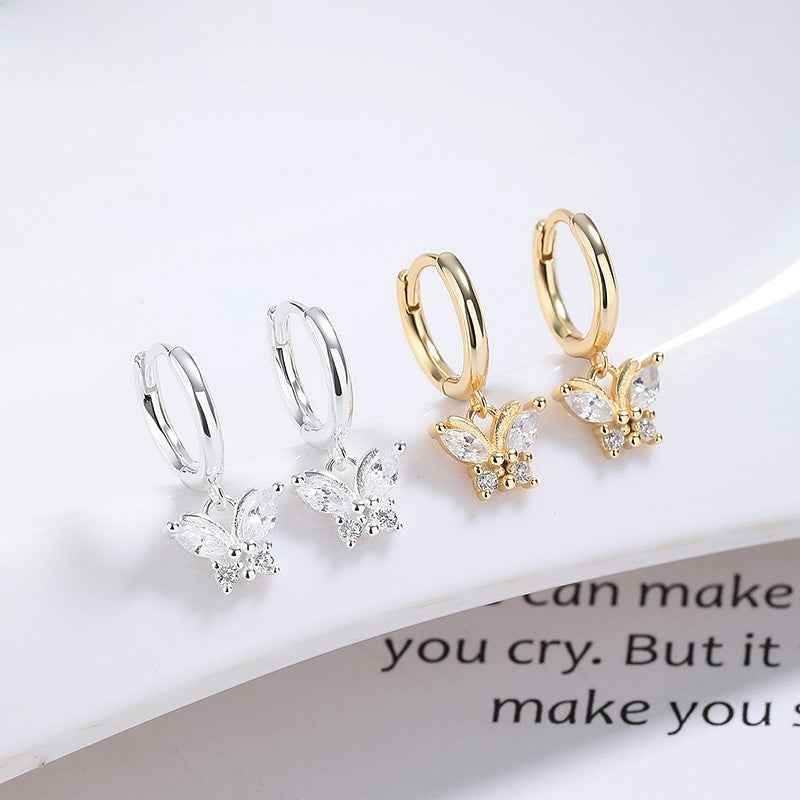 Butterfly Earrings For Women In Silver Featuring 925 Sterling Silver Ear Pins With Zircon Inlay