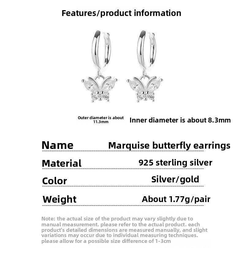 Butterfly Earrings For Women In Silver Featuring 925 Sterling Silver Ear Pins With Zircon Inlay