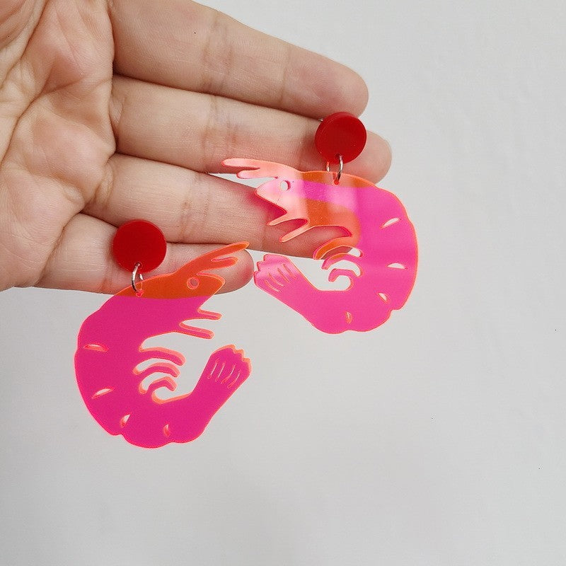 Exaggerated Lobster Earrings In Natural Pink Acrylic With Iron Ear Pins For Women