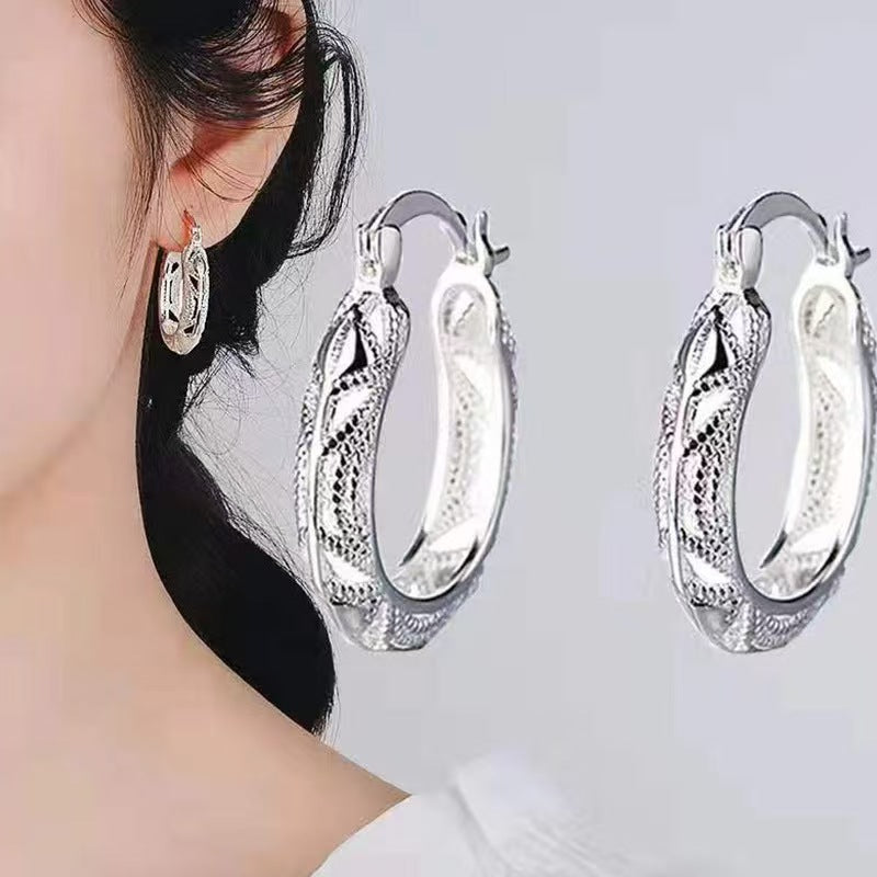 Geometric Silver Earrings For Women Featuring Copper Ear Pins With Exaggerated Style