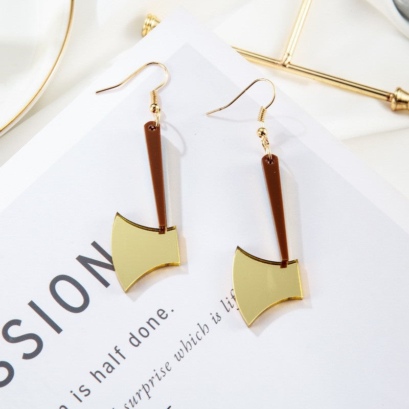 Handmade Gold Acrylic Axe Earrings For Women With Iron Ear Pins