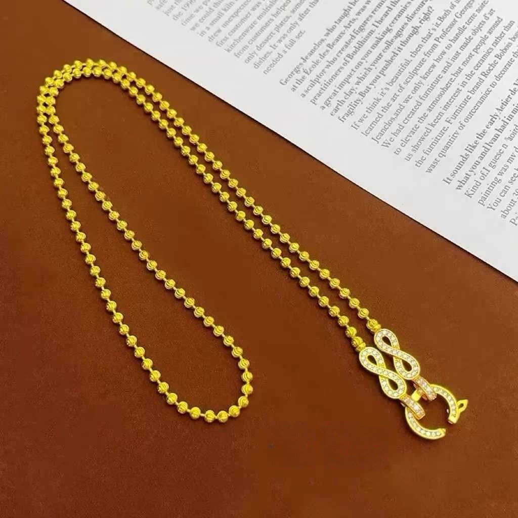 Infinity Necklace For Women Featuring Copper Ball Chain And Copper Pendant With Rhinestone Inlay