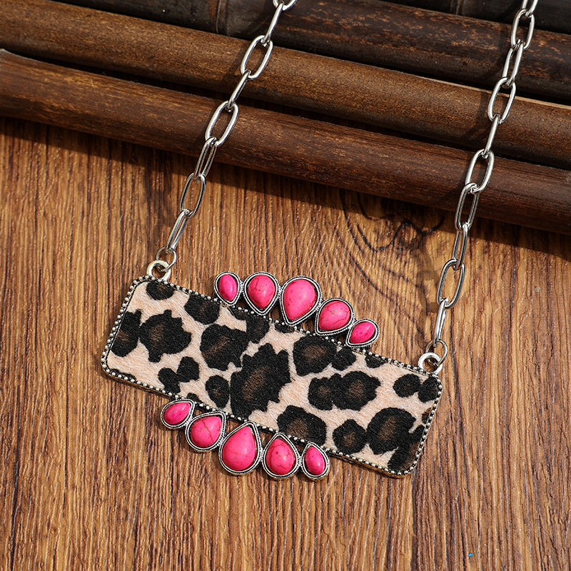 Ethnic Style Blue Necklace With Electroplated Alloy Pendant And Turquoise Inlay On Cable Chain