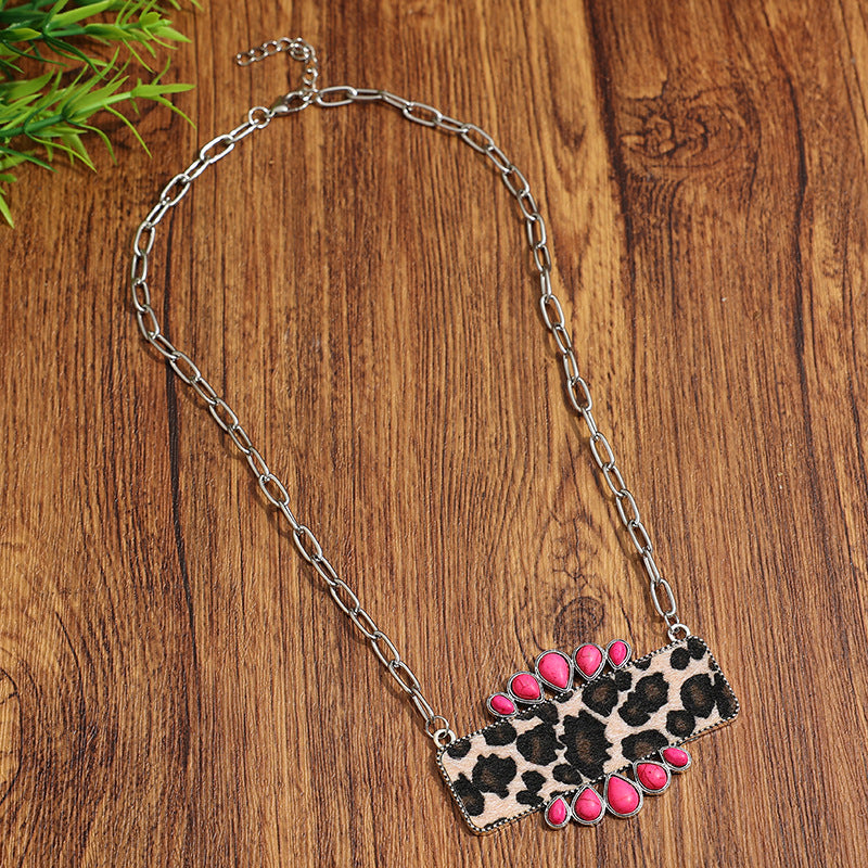 Ethnic Style Blue Necklace With Electroplated Alloy Pendant And Turquoise Inlay On Cable Chain