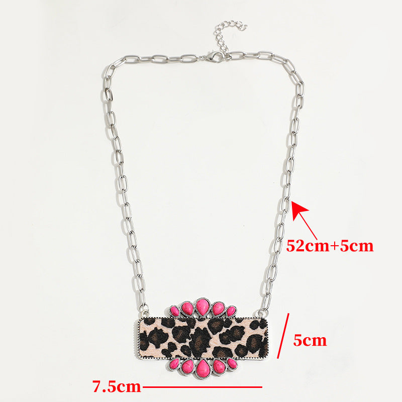 Ethnic Style Blue Necklace With Electroplated Alloy Pendant And Turquoise Inlay On Cable Chain