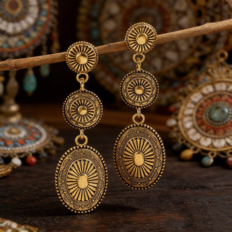 Ethnic Style Earrings For Unisex Featuring Gold Zinc Alloy With 304 Stainless Steel Ear Pins