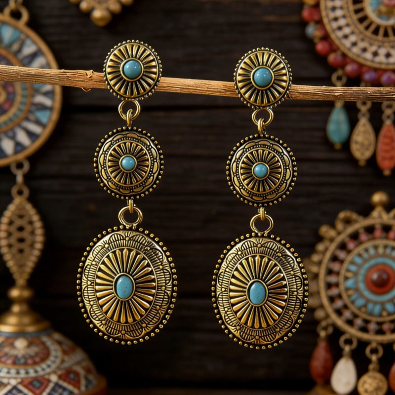 Ethnic Style Earrings For Unisex Featuring Gold Zinc Alloy With 304 Stainless Steel Ear Pins