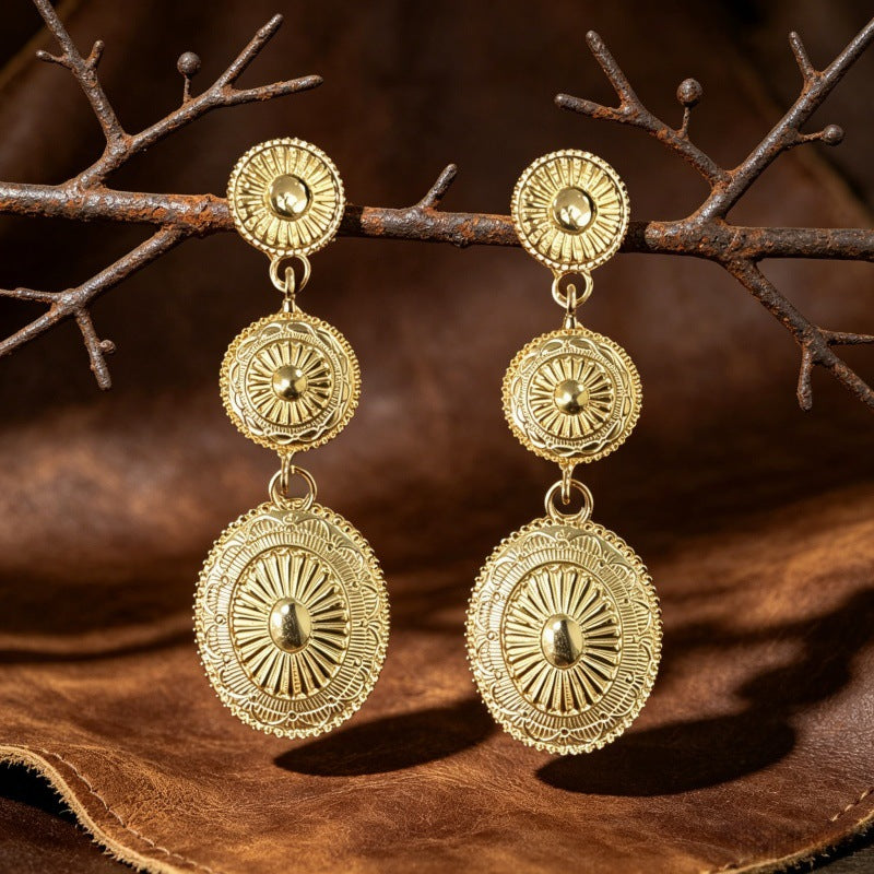 Ethnic Style Earrings For Unisex Featuring Gold Zinc Alloy With 304 Stainless Steel Ear Pins