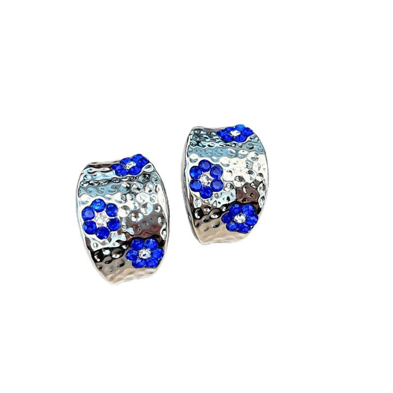 Hammered Flowers Earrings For Women In 18K Real Gold Plated Brass With Rhinestones Inlay