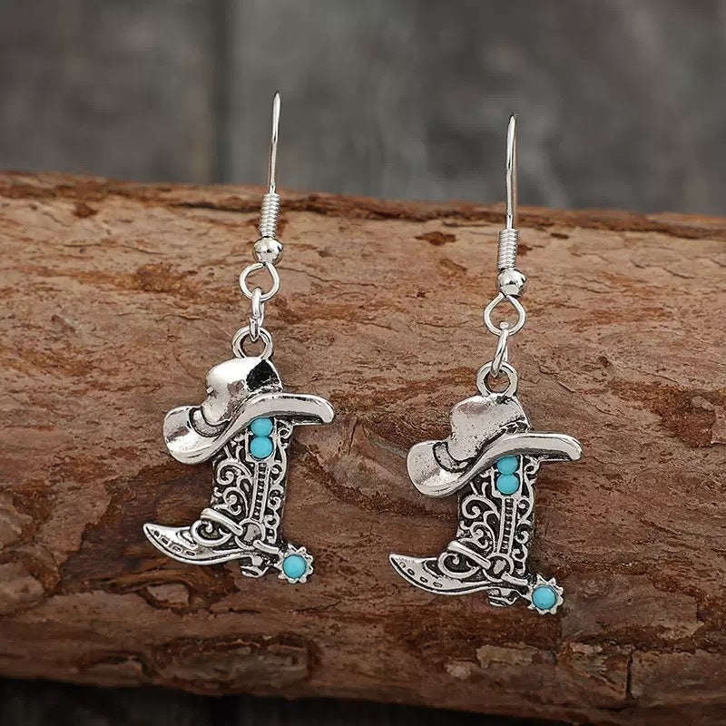 Bohemian Silver Cowboy Hat Earrings For Women Featuring Zinc Alloy And Iron Post Material