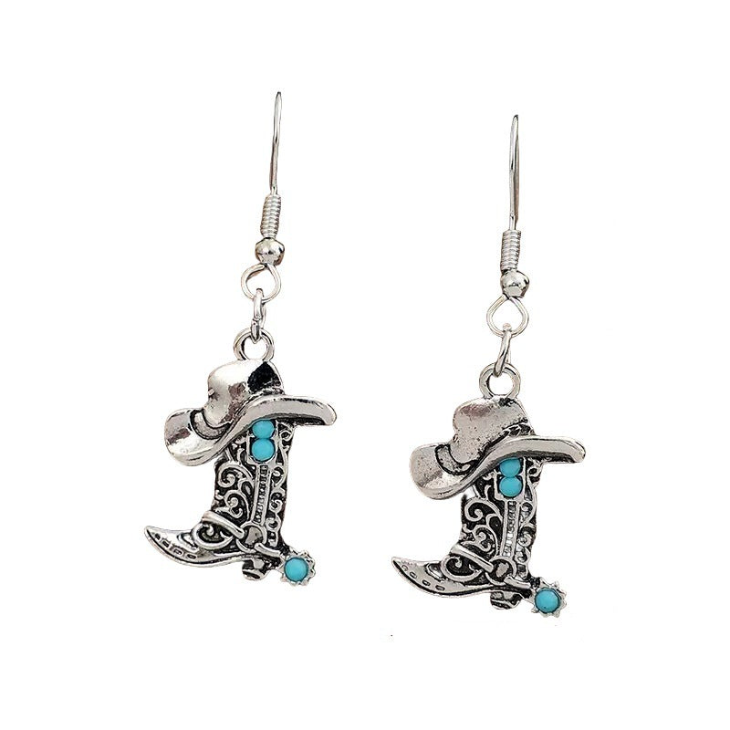 Bohemian Silver Cowboy Hat Earrings For Women Featuring Zinc Alloy And Iron Post Material