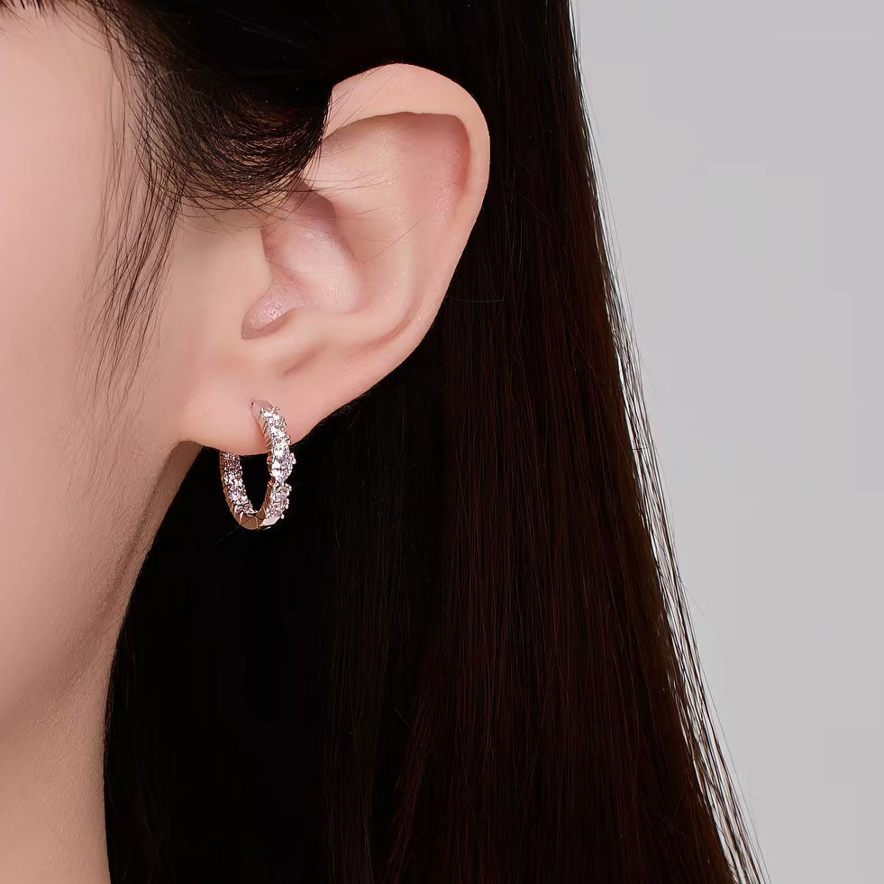 Heart Shape Earrings For Women, 1 Pair Copper Earrings Featuring Zircon Inlay And Silver Plated Finish