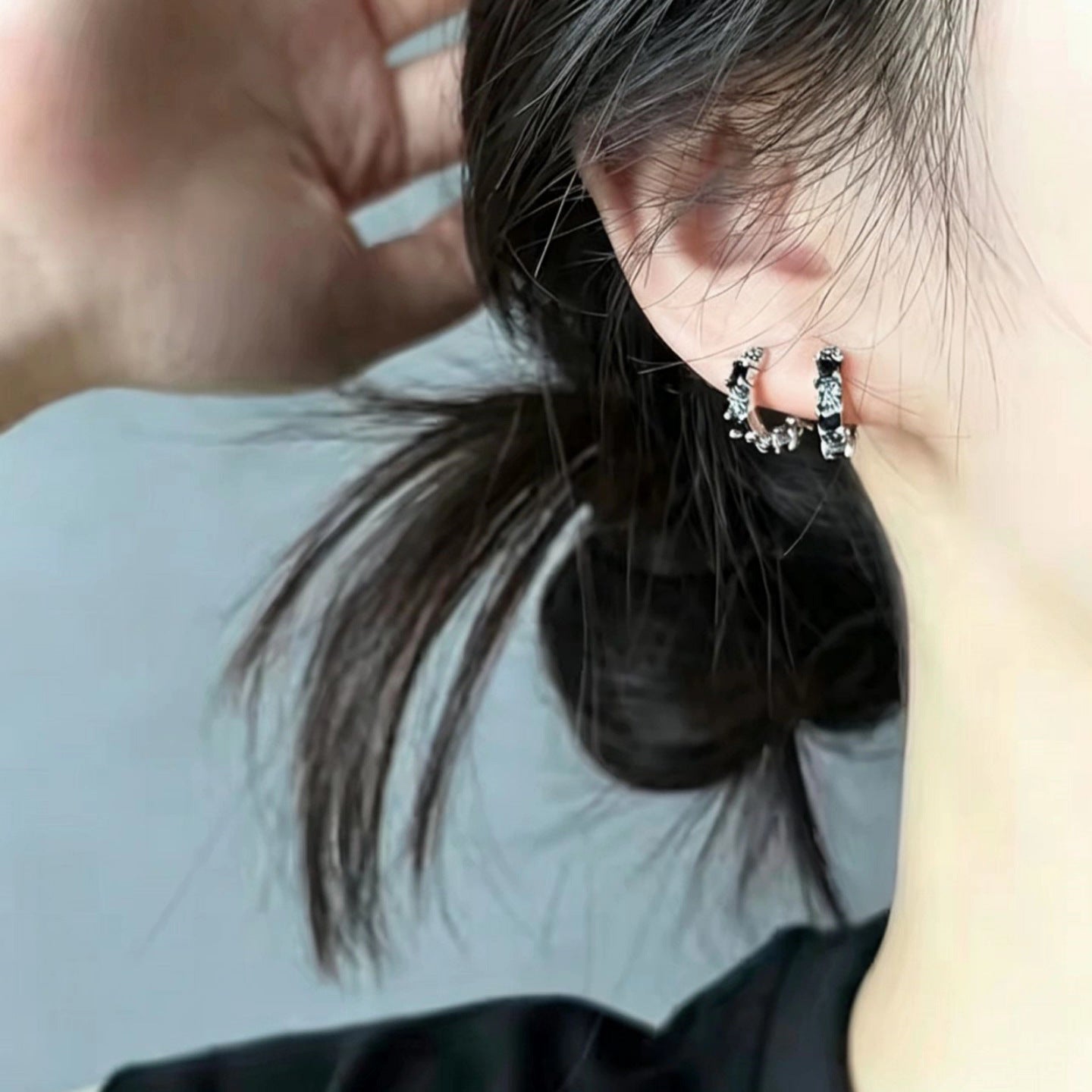 Hip-Hop Style Cross Earrings For Women, 4 Pieces Set In Silver Copper