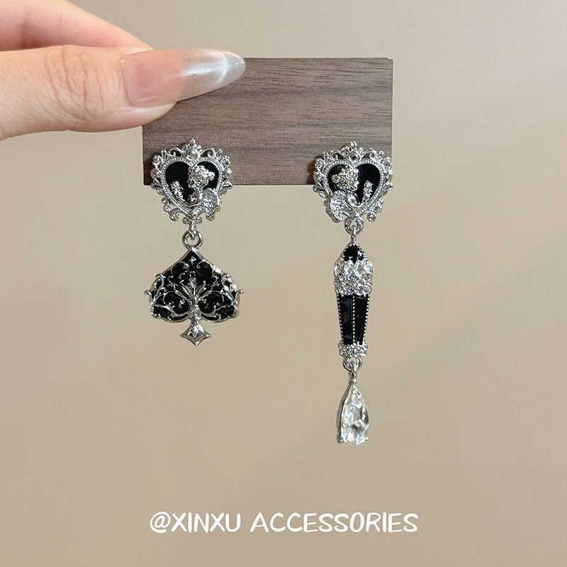Heart Shape Asymmetrical Earrings For Women Featuring 925 Sterling Silver Alloy Ear Pins
