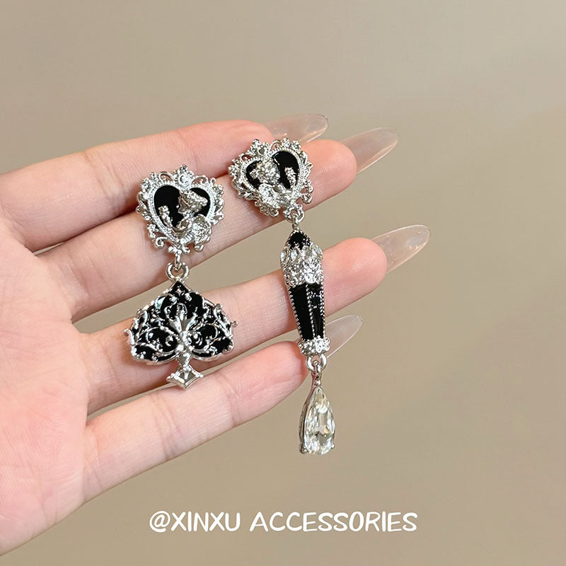 Heart Shape Asymmetrical Earrings For Women Featuring 925 Sterling Silver Alloy Ear Pins