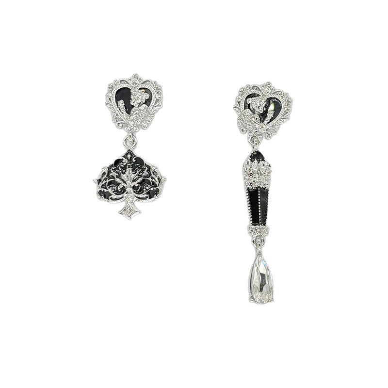Heart Shape Asymmetrical Earrings For Women Featuring 925 Sterling Silver Alloy Ear Pins