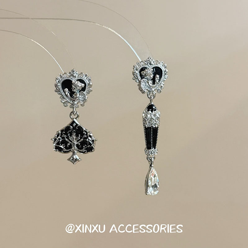 Heart Shape Asymmetrical Earrings For Women Featuring 925 Sterling Silver Alloy Ear Pins