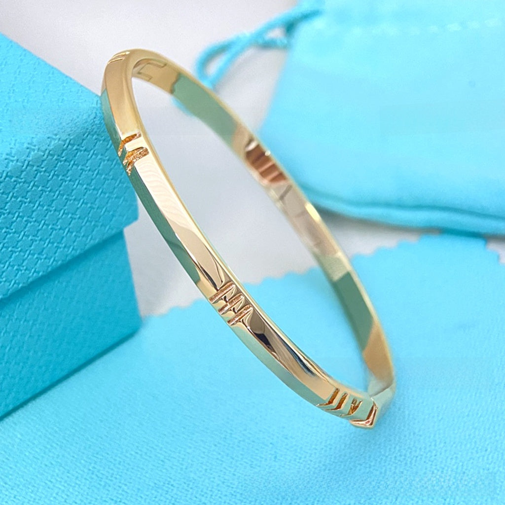 Elegant Feather Inlay Bangle In 925 Sterling Silver With 18K Real Gold Plated Electroplated Finish And Rhinestone Inlay