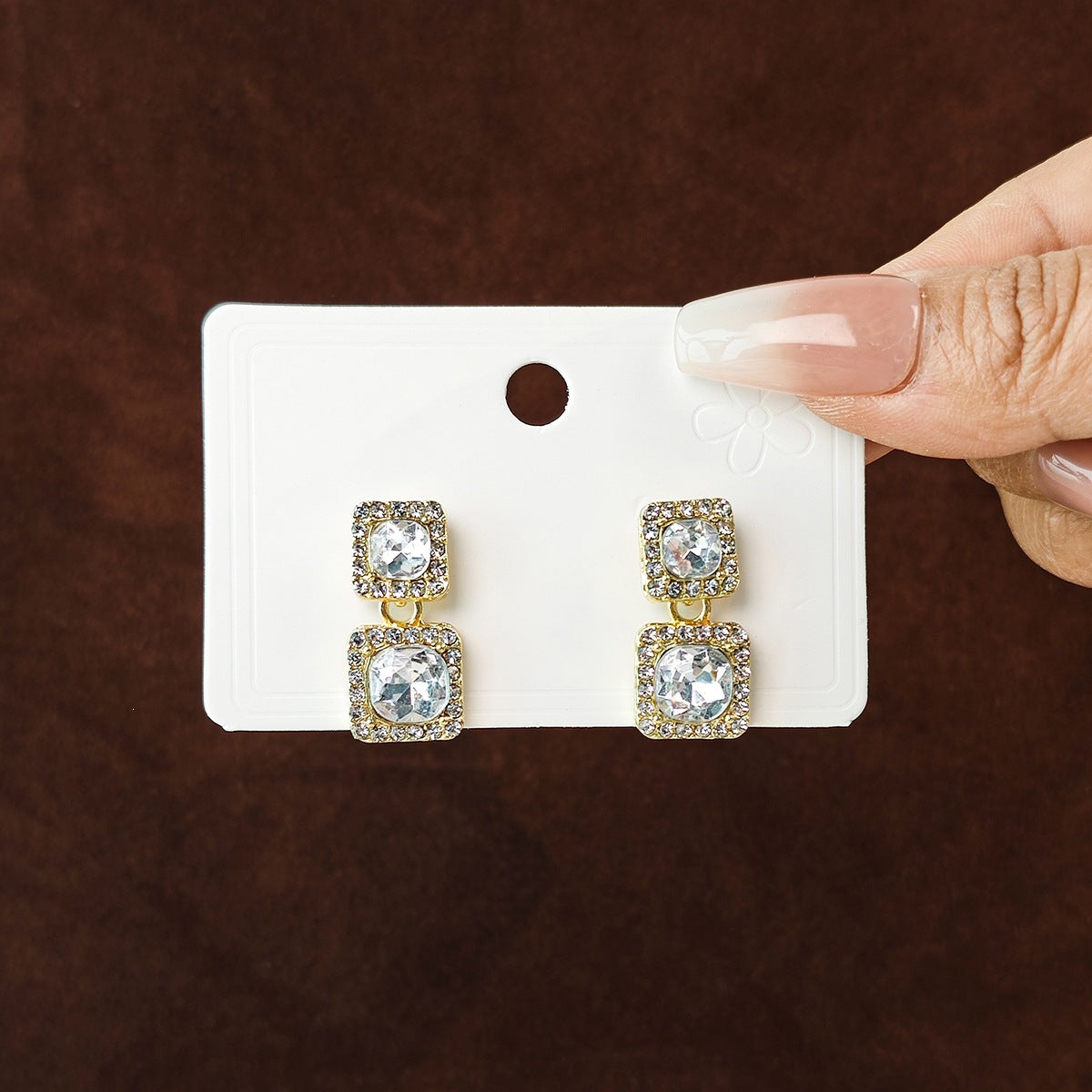 Geometric Earrings For Women Featuring Zinc Alloy Ear Pins And Rhinestones In New Style