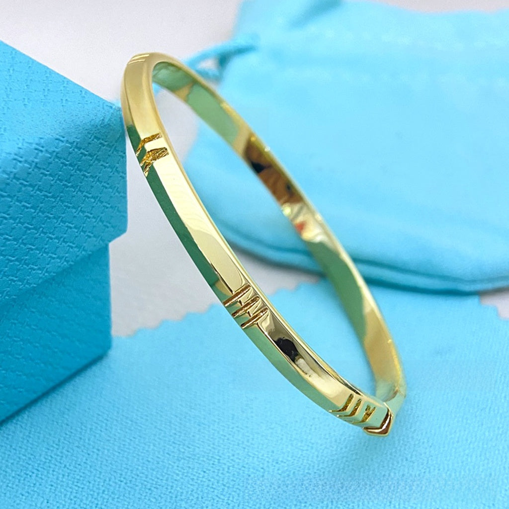 Elegant Feather Inlay Bangle In 925 Sterling Silver With 18K Real Gold Plated Electroplated Finish And Rhinestone Inlay