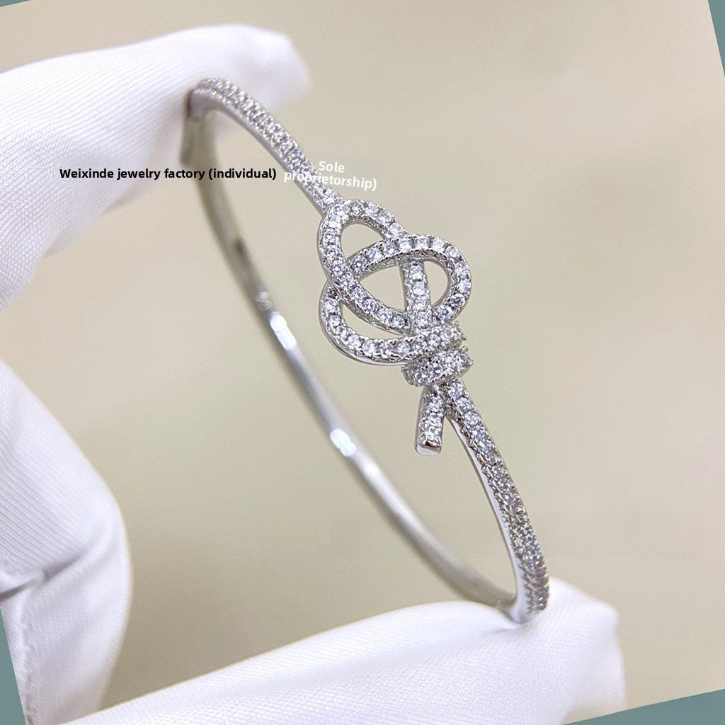 Elegant Feather Inlay Bangle In 925 Sterling Silver With 18K Real Gold Plated Electroplated Finish And Rhinestone Inlay