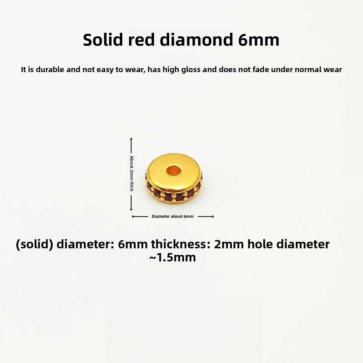 Copper Spacer Bar With 24K Real Gold Plating, Diameter 6 Mm, Inlay Craft, 1 PCS Package, Sweet Style Jewelry Accessory