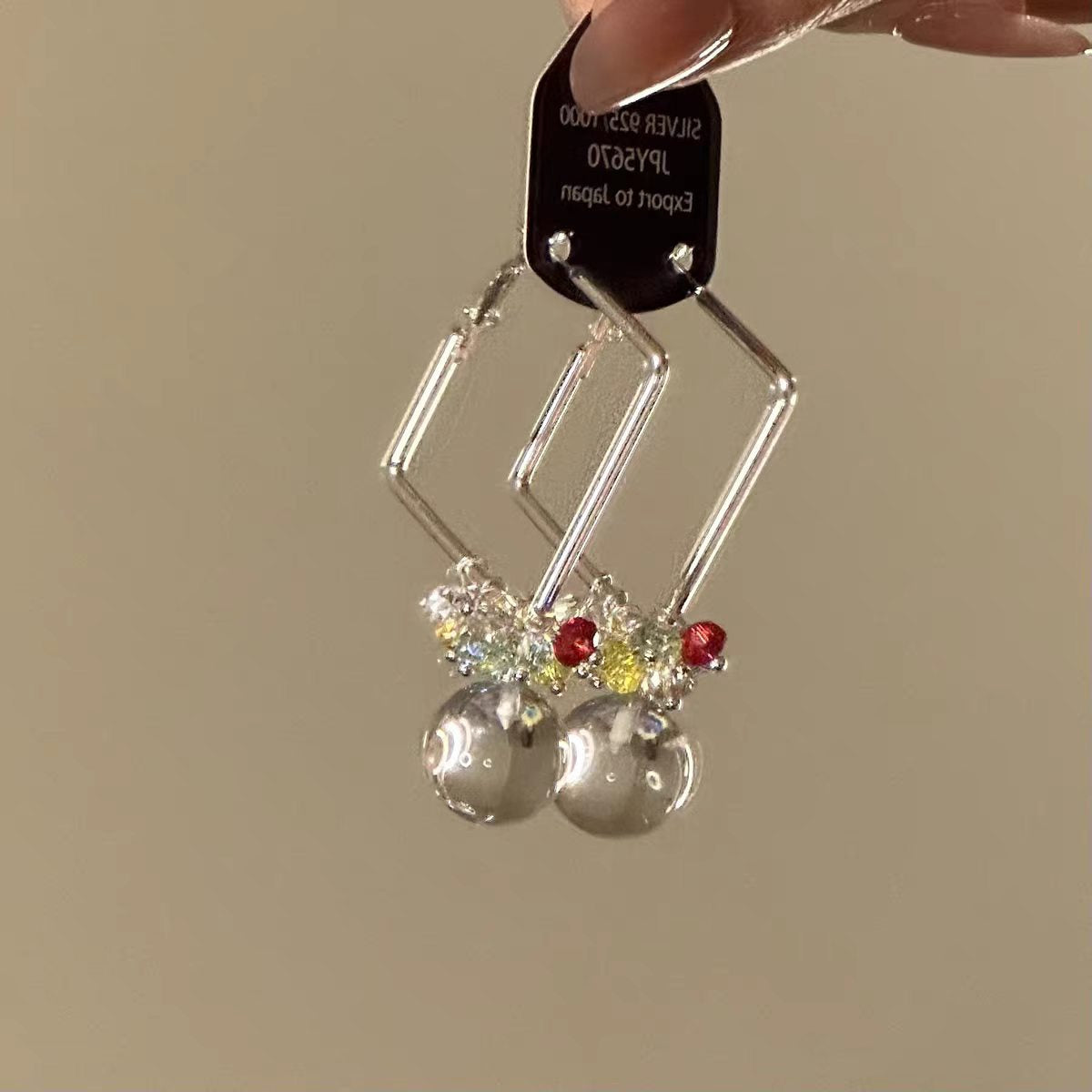 Exaggerated Square Hoop Earrings For Women Featuring Glass Beading In Colour Glass Material