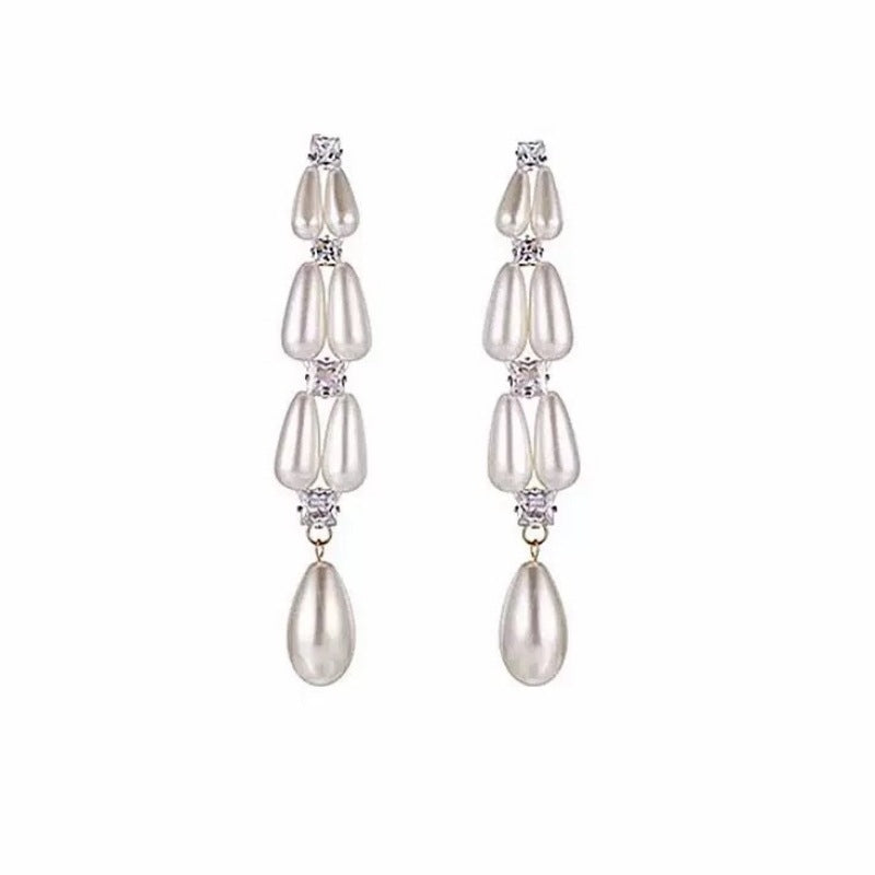 Handmade Water Droplets Earrings For Women In White Featuring Silver Plated Copper Alloy Material