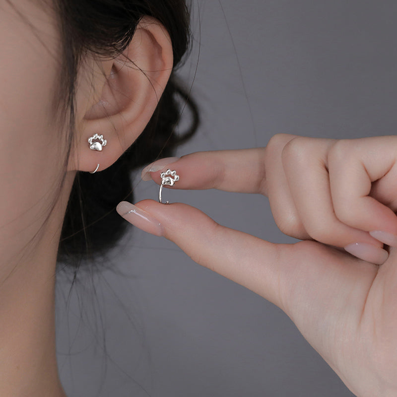Cute Cat Stud Earrings For Women In Copper With Platinum Plating, Stylish Ear Hook Design