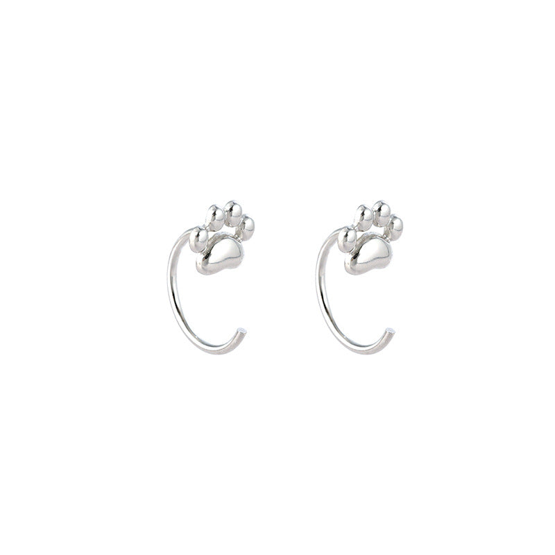 Cute Cat Stud Earrings For Women In Copper With Platinum Plating, Stylish Ear Hook Design