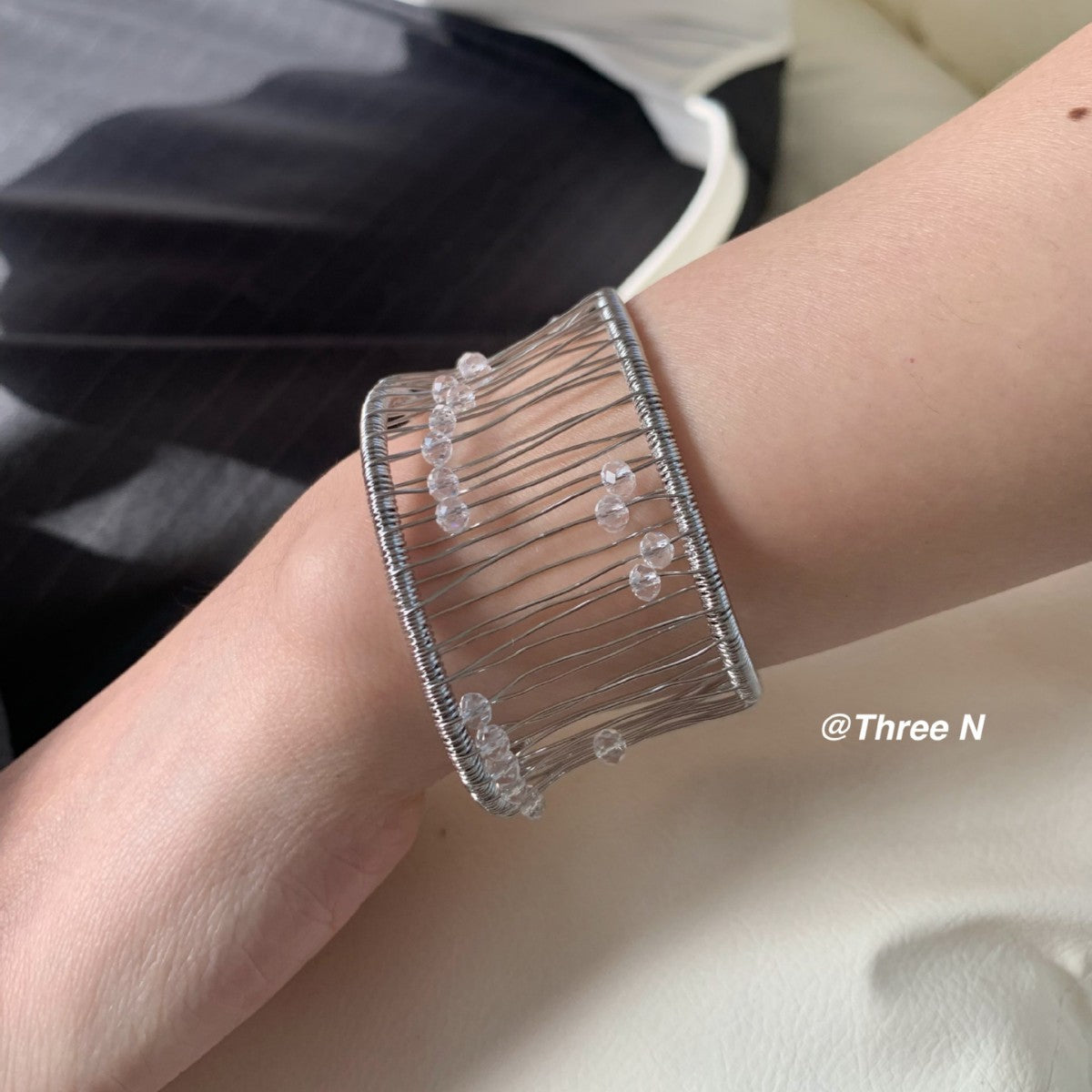 Geometric Alloy Bangle For Women With Electroplated Finish And Zircon Inlay