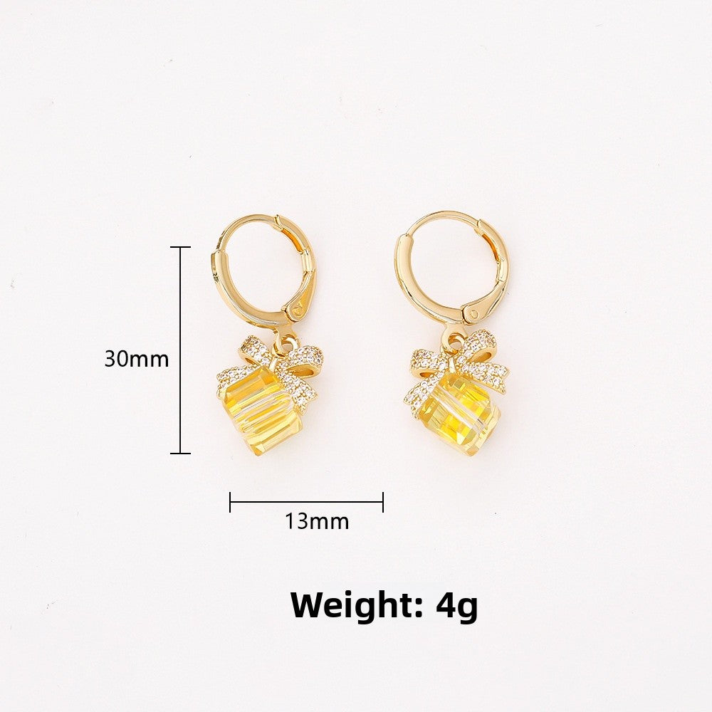 Sweet Style Gold Bow Tie Earrings For Women In Copper With Zircon Inlay