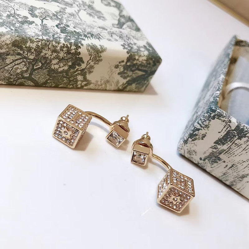 Elaborate Geometric Earrings For Women In Copper With Rhinestones, Featuring Golden Plated Material
