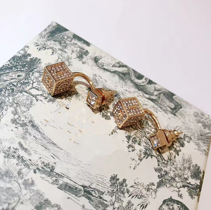 Elaborate Geometric Earrings For Women In Copper With Rhinestones, Featuring Golden Plated Material