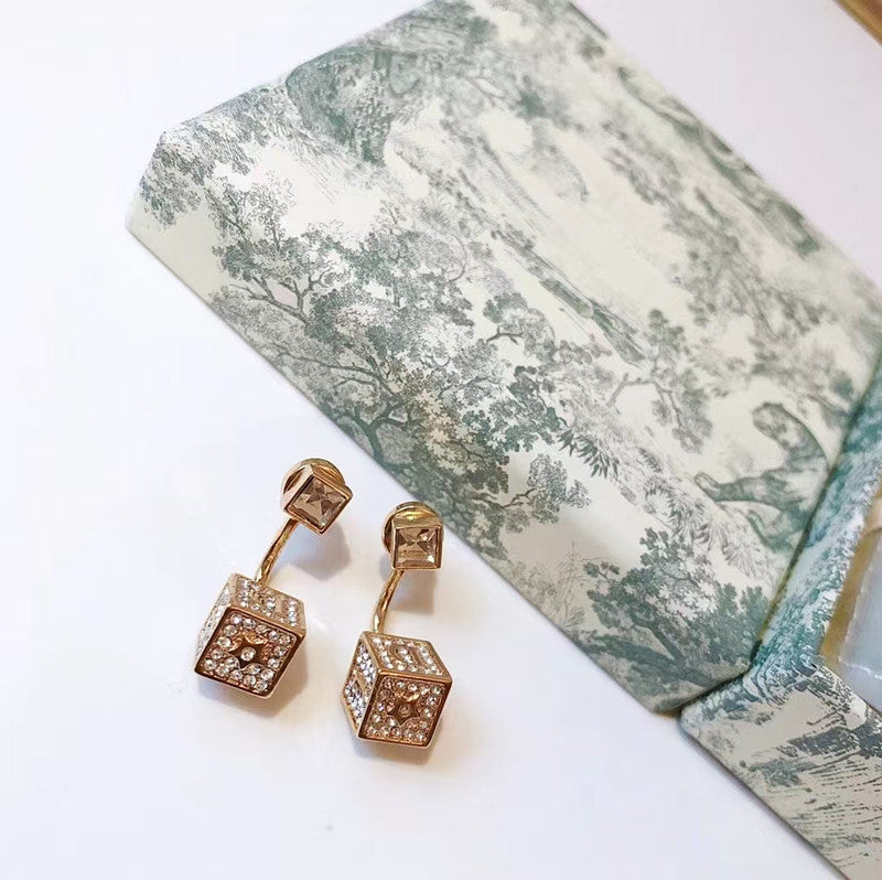 Elaborate Geometric Earrings For Women In Copper With Rhinestones, Featuring Golden Plated Material