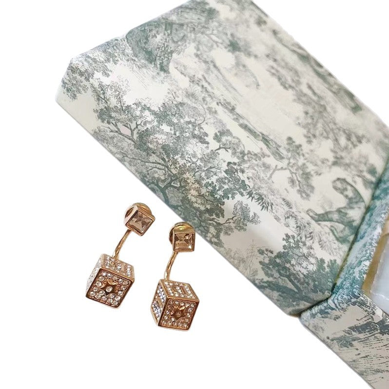 Elaborate Geometric Earrings For Women In Copper With Rhinestones, Featuring Golden Plated Material