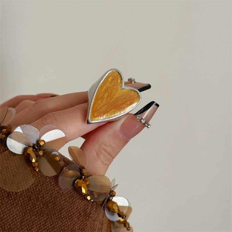 Heart Shape Open Ring For Women In Orange Alloy With Simple Style Featuring Spray Paint Finish