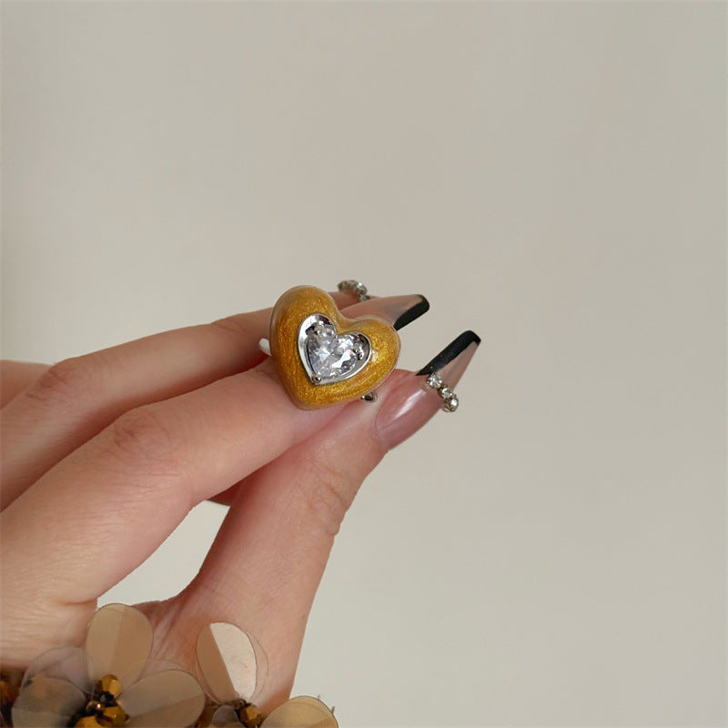 Heart Shape Open Ring For Women In Orange Alloy With Simple Style Featuring Spray Paint Finish