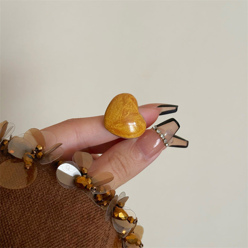 Heart Shape Open Ring For Women In Orange Alloy With Simple Style Featuring Spray Paint Finish