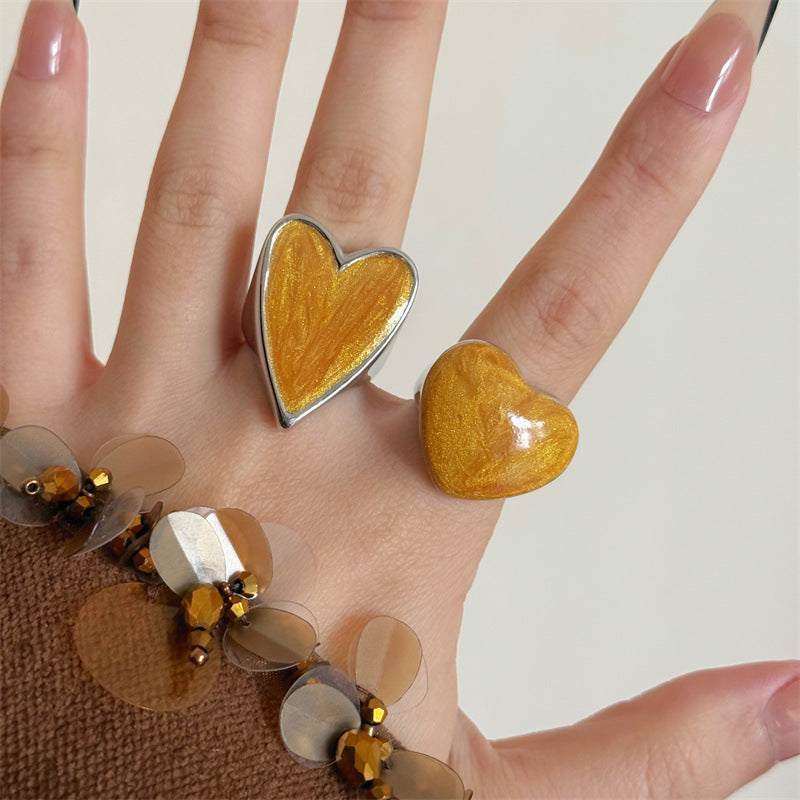 Heart Shape Open Ring For Women In Orange Alloy With Simple Style Featuring Spray Paint Finish