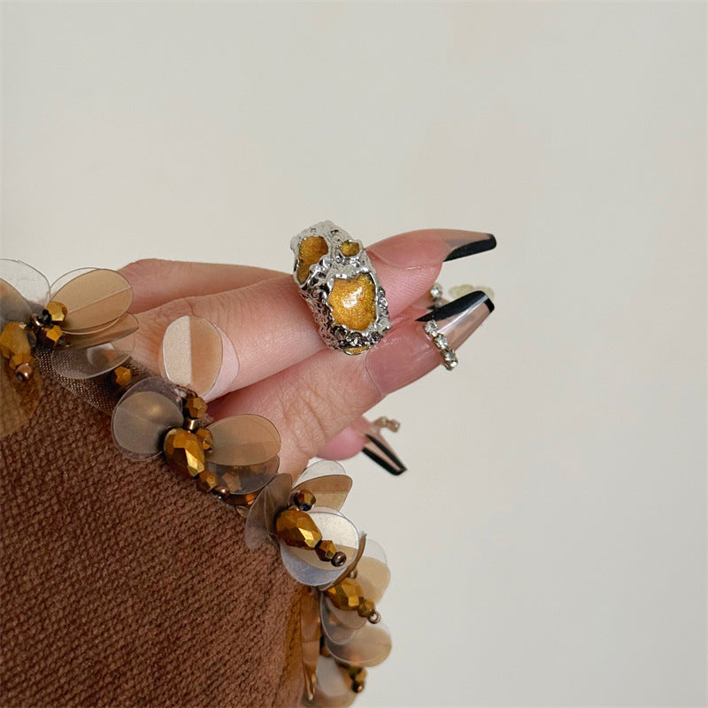 Heart Shape Open Ring For Women In Orange Alloy With Simple Style Featuring Spray Paint Finish