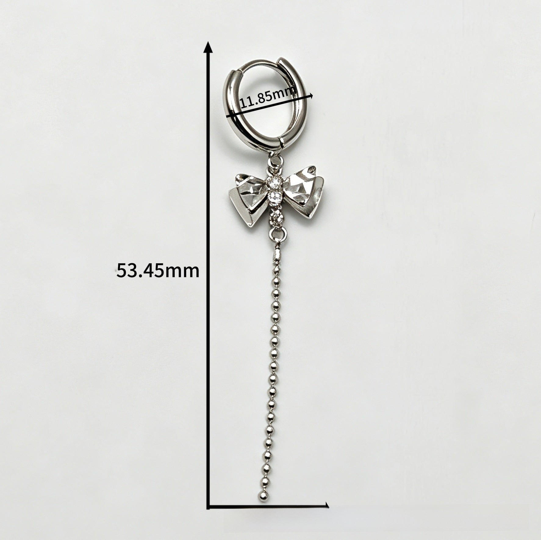 Bow Tie Tassel Drop Earrings For Women In Silver With Rhinestones, Copper Ear Pins, 1 Pair