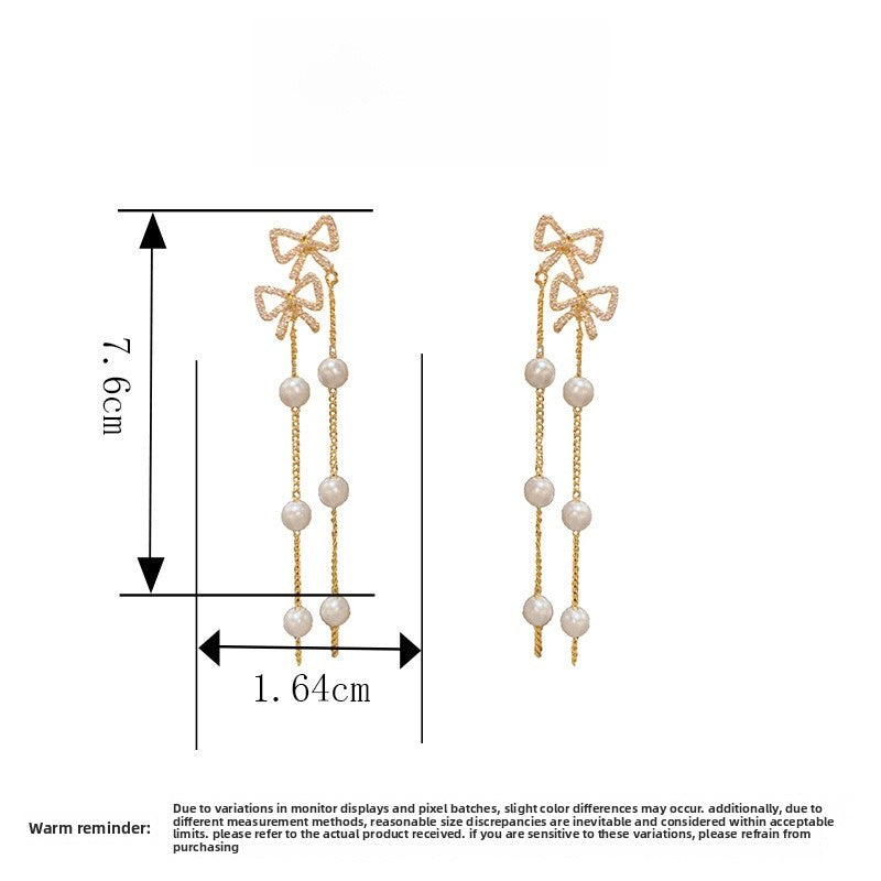 Bow Tie Tassel Earrings For Women With Copper Ear Pins, Real Gold Plated And Zircon Inlay