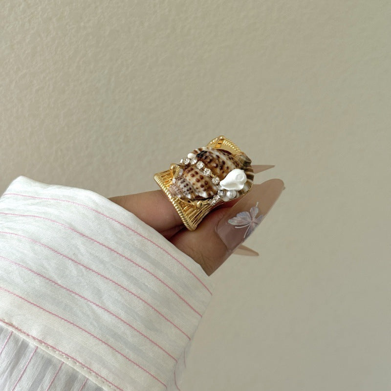 Bohemian Conch Ring For Women In Electroplated Alloy Featuring Handmade Craftsmanship