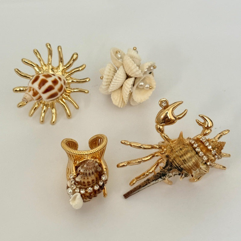 Bohemian Conch Ring For Women In Electroplated Alloy Featuring Handmade Craftsmanship
